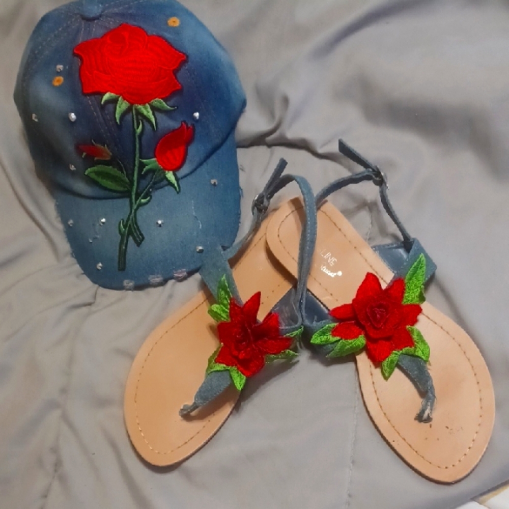 Madeline Stuart Floral Denim Flats & Matching Denim Hat